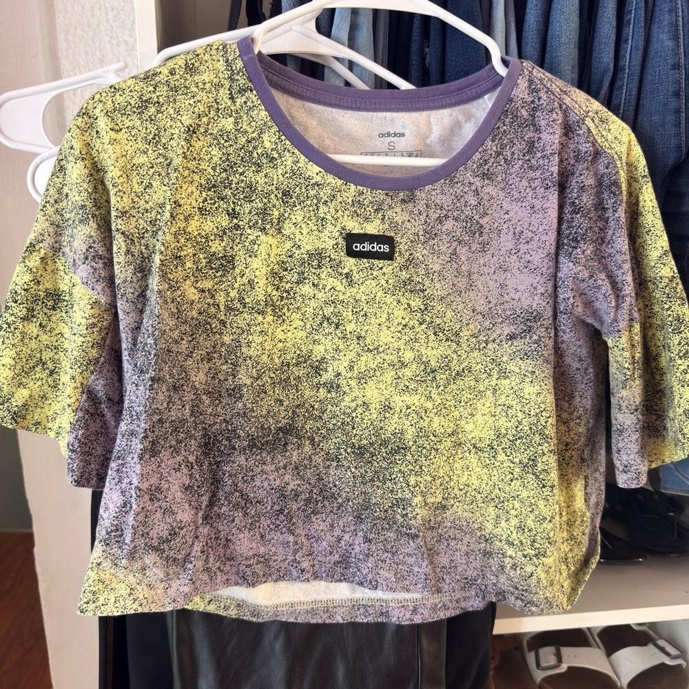 Adidas Purple and Yellow Speckled Tee
